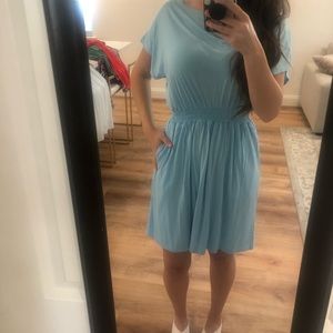 Light Blue Piko Dress with Cinched Waist